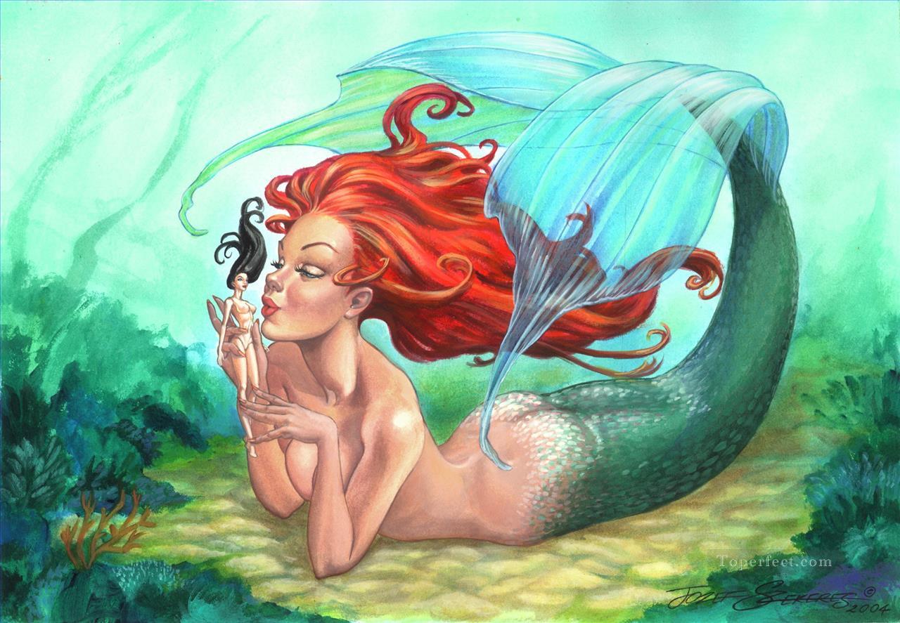 mermaid and her toy ocean Oil Paintings